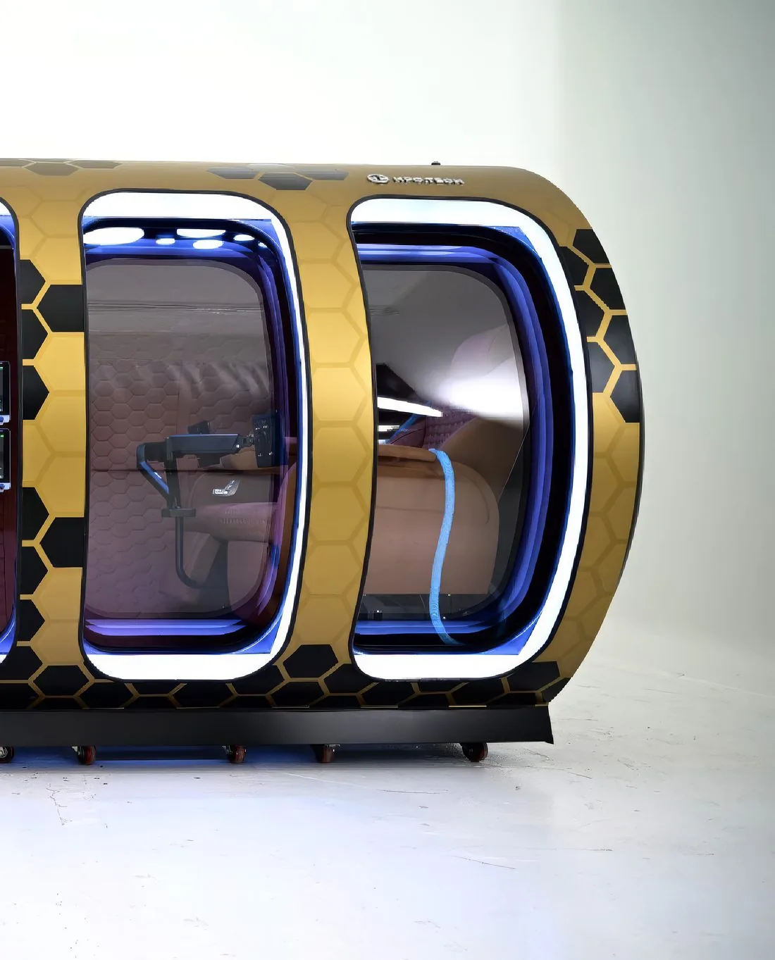 Inside a Thrive-installed chamber - windows, reclining seats and screens